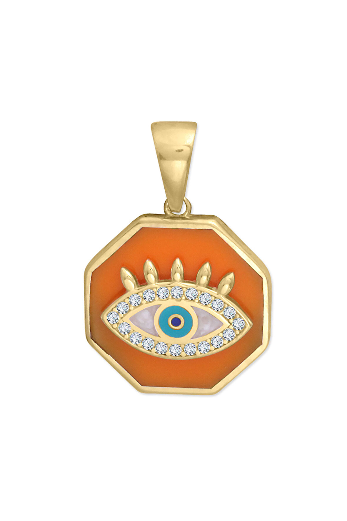 Sekizgen Model Mineli Altın Göz Kolye Ucu