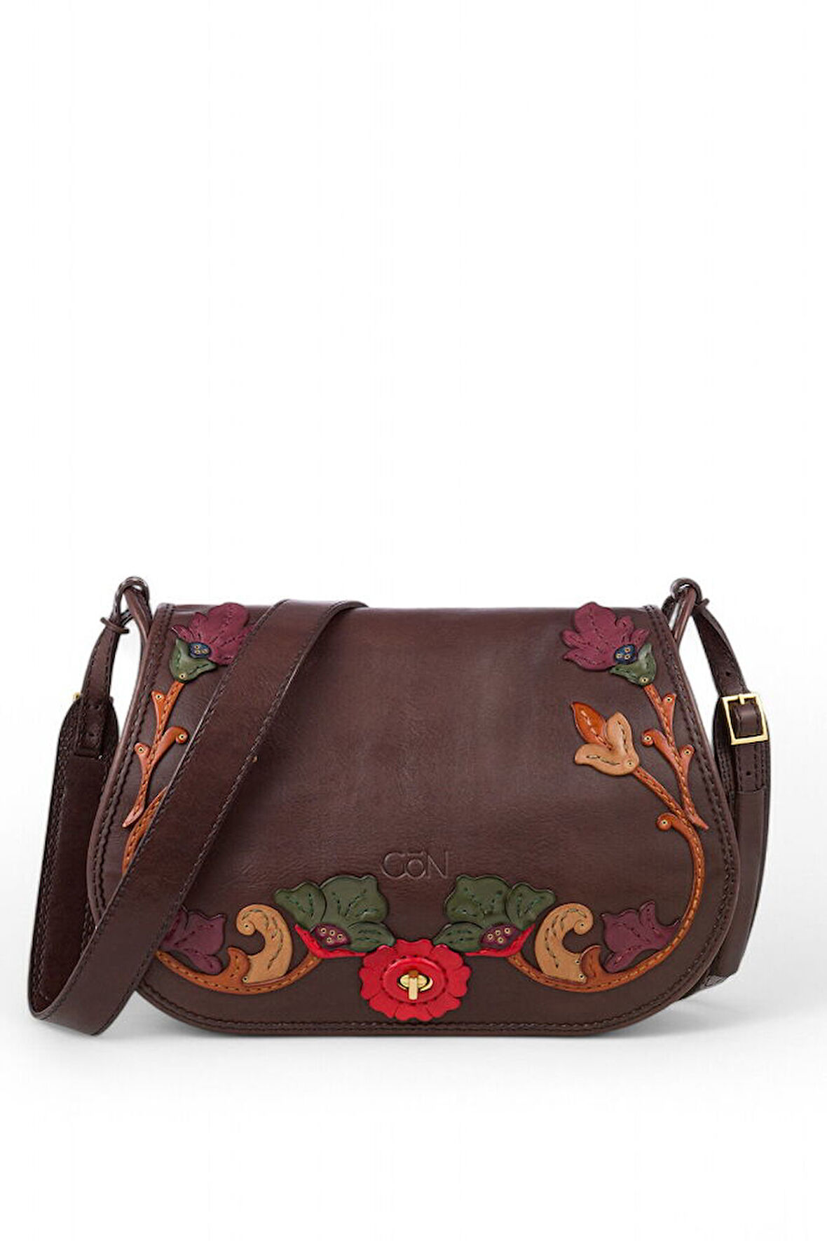 Gön Rasa Kahve Deri/Renkli Kadın Çapraz Askılı Çanta 065 Rasa