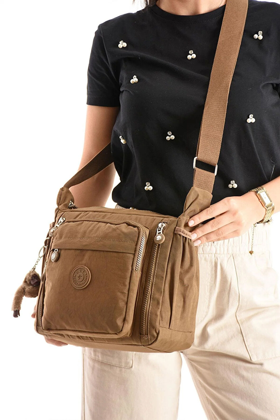 Çapraz Askılı Ultra Hafif Çok Cepli Omuz Çantası Klinkıl Kumaş