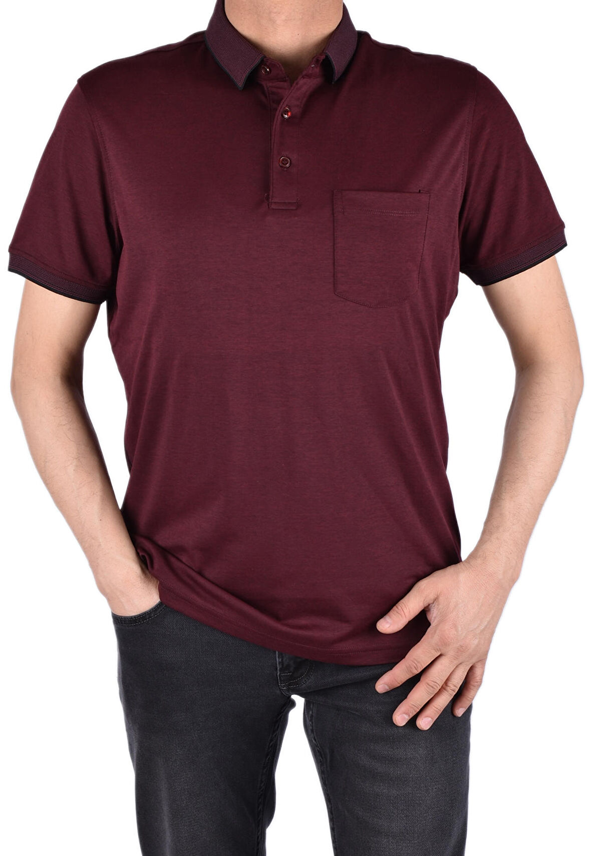 RYM-6270 POLO YAKA CEPLİ TİŞÖRT/BORDO-SİYAH/5XL