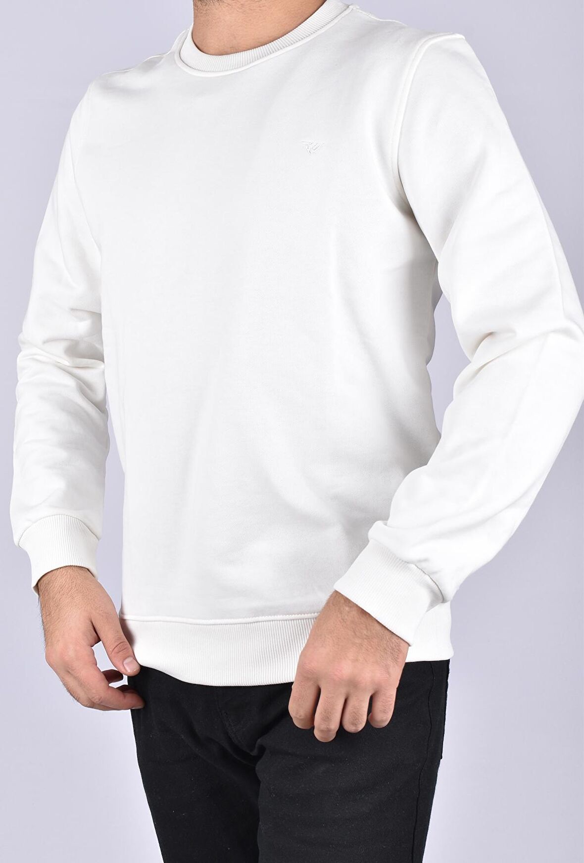 R2247 PAMUK BİSİKLET YAKA SWEAT /EKRU/2XL