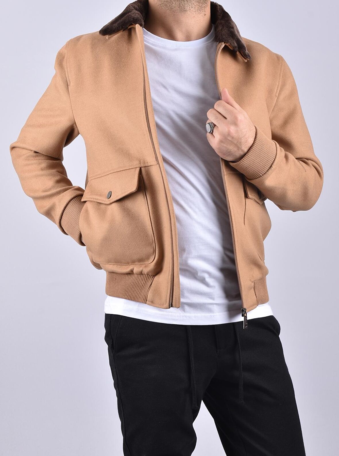 71128  YAKA KÜRKLÜ MONT/CAMEL/L