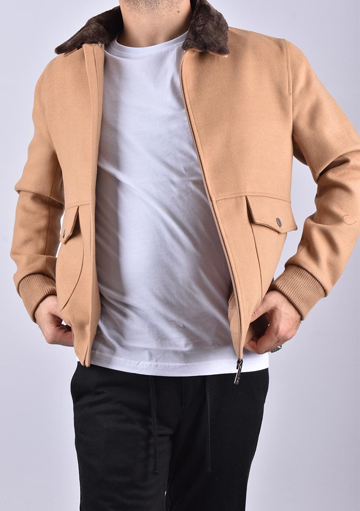 71128  YAKA KÜRKLÜ MONT/CAMEL/3XL