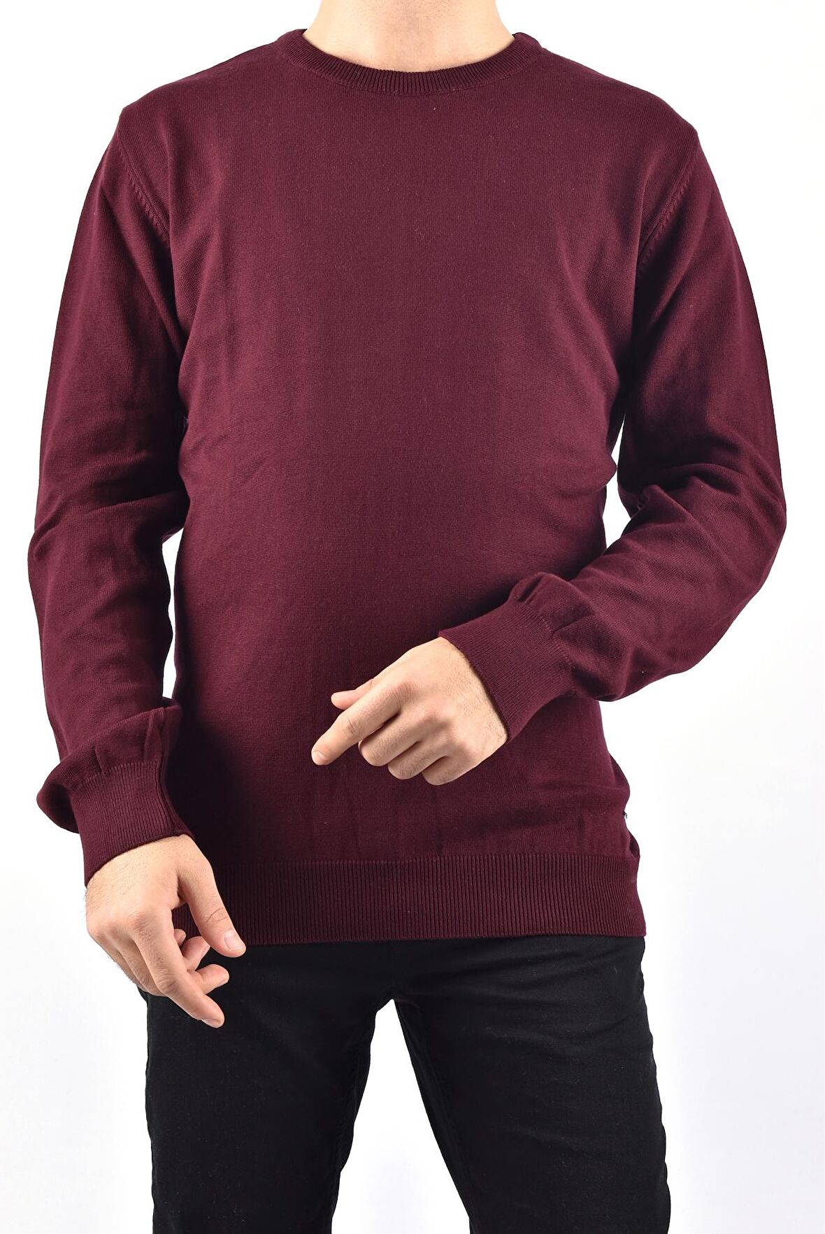 R22925 BİSİKLET YAKA KAZAK/BORDO/3XL