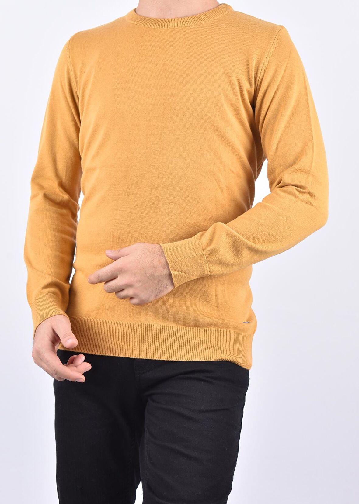 R22920 TRİKO BİSİKLET YAKA KAZAK /HARDAL/2XL