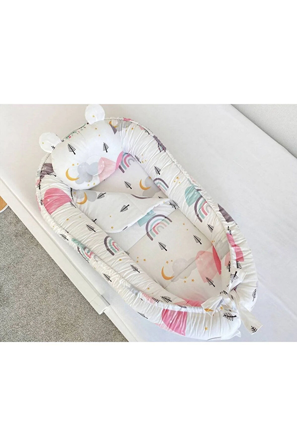 Gökkuşağı Desenli Babynest Lüx Ortopedik Anne Yanı Yatak