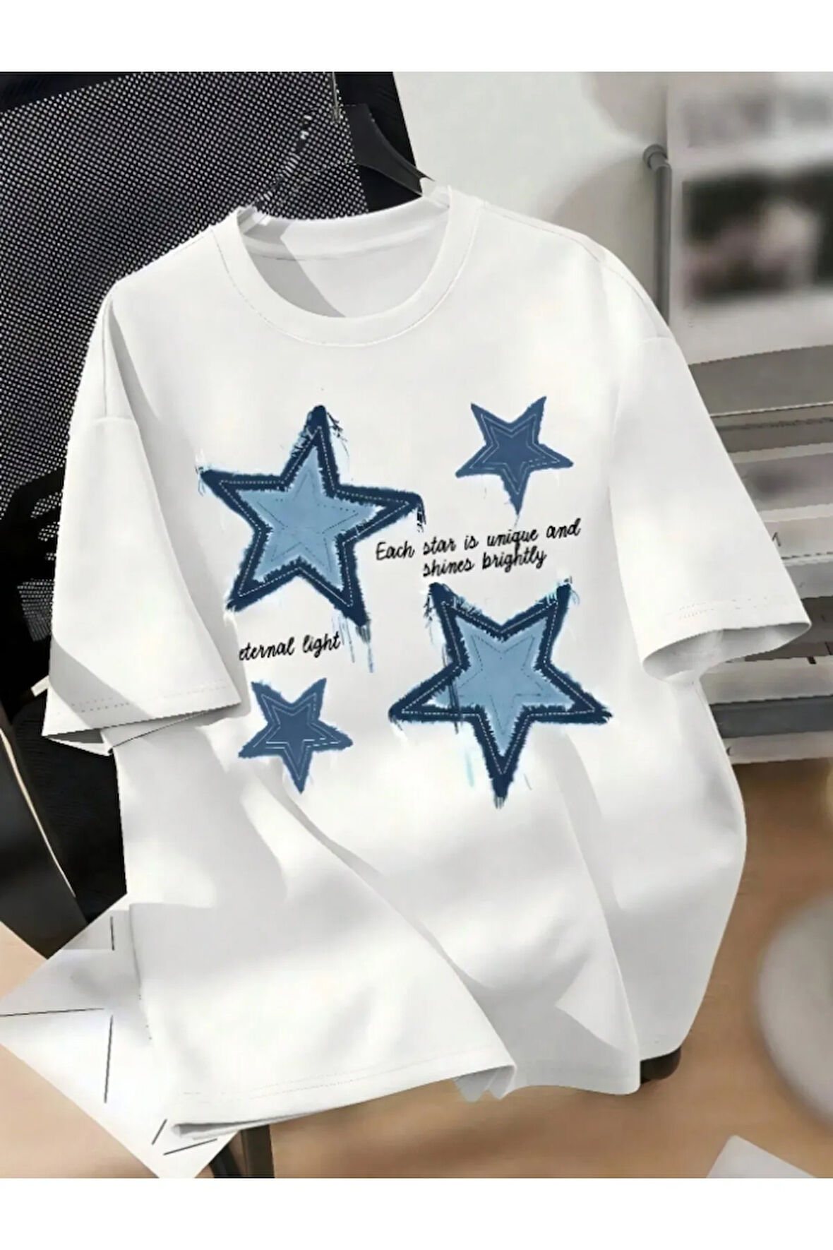 Unisex Pamuklu Eternal Light Ön Baskı Tasarım Kısa Kol Tshirt