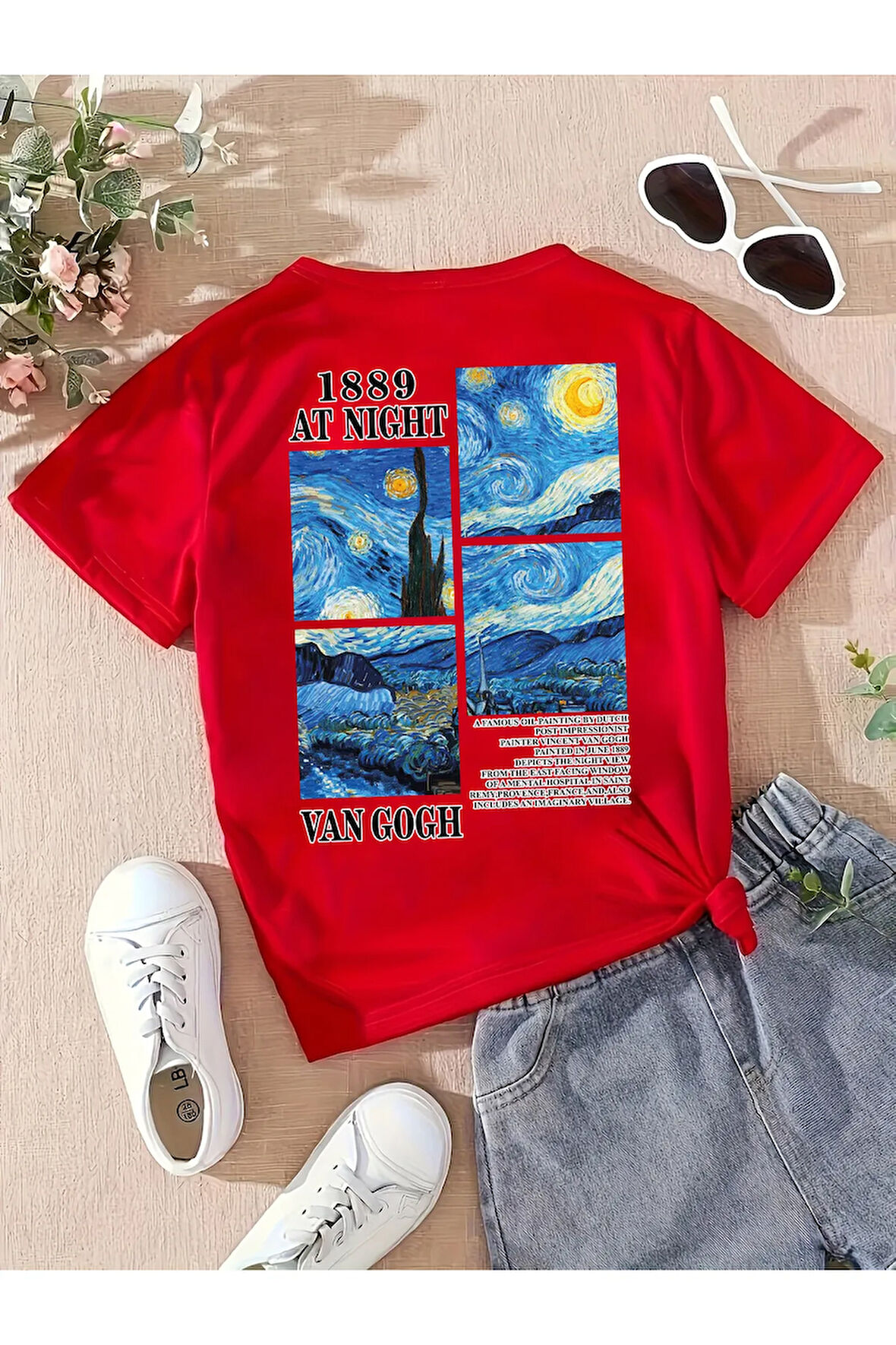 Unisex Van Gogh Yıldızlı Gece Sırt Baskılı Oversize T-shirt