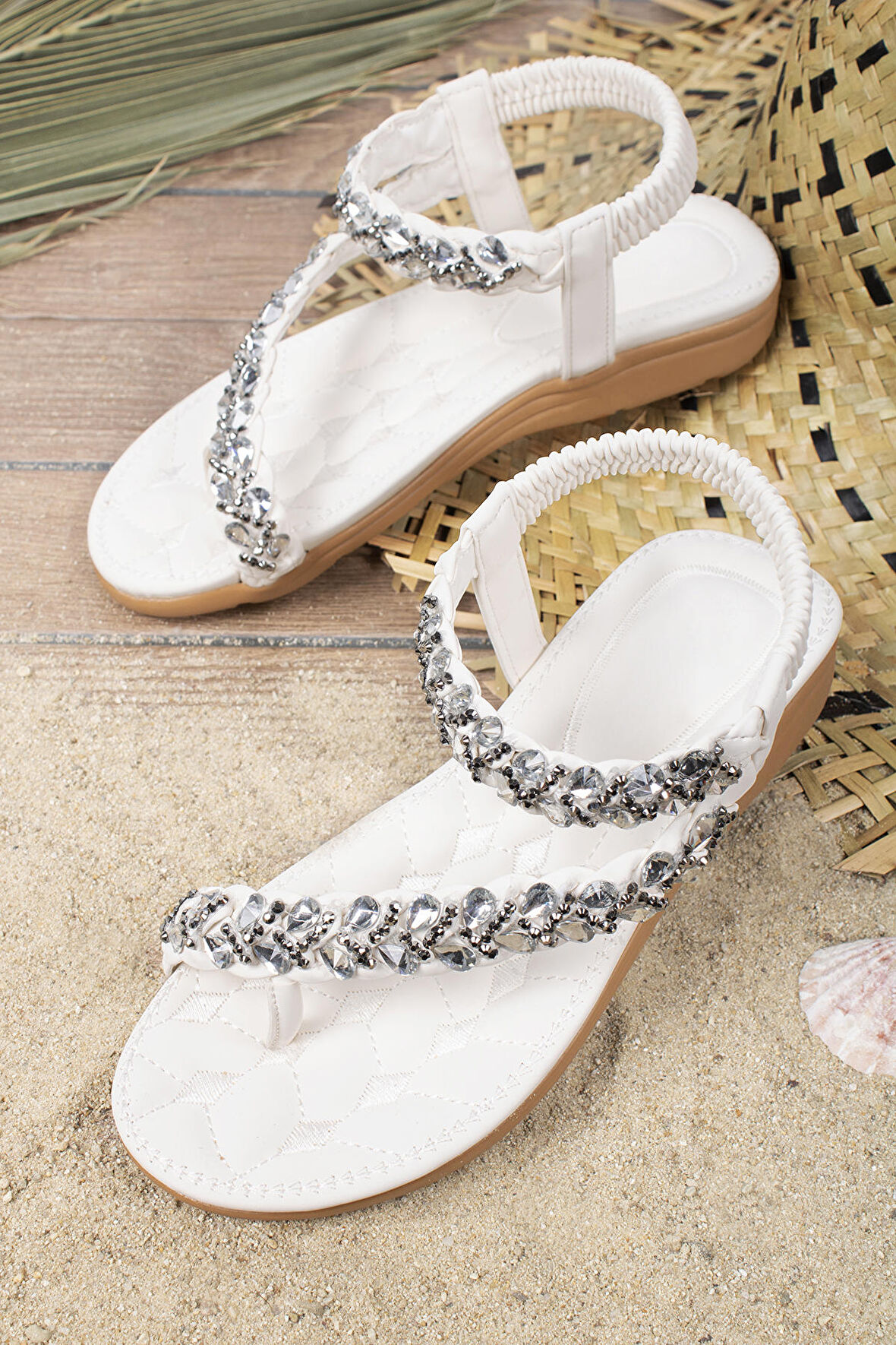 Khayt Beauty Anatomik Parmak Arası Taşlı Günlük Kadın Sandalet