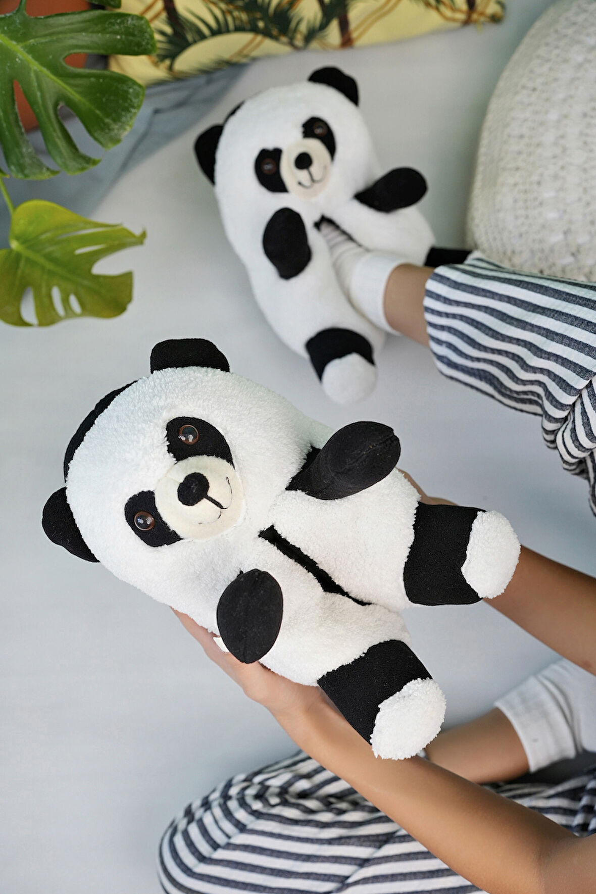 Khayt Tatlı Panda Rahat Peluş Yıkanabilir Unisex Panduf Ev Botu