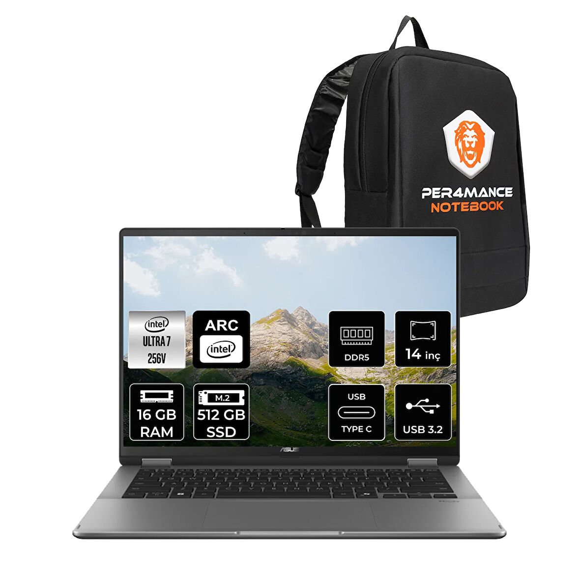 Asus Vivobook 14 Flip Ultra 7 256V 16GB RAM 512GB SSD 14'' WUXGA OLED FDOS Dizüstü Bilgisayar & PER4