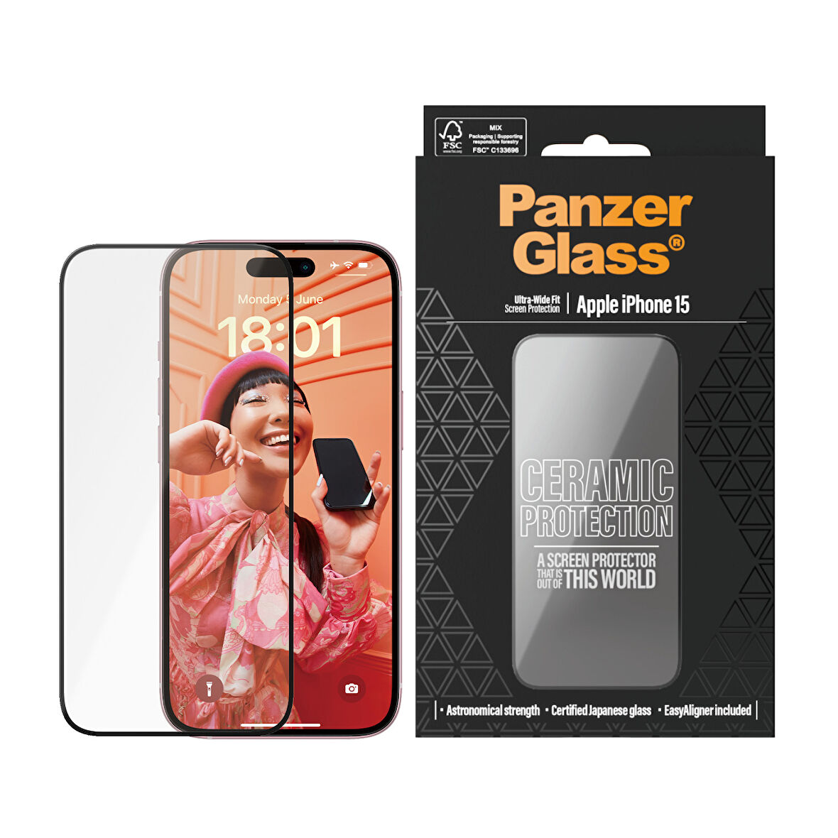 PanzerGlass iPhone 15 Ultra-Wide Fit Tam Koruma Çerçeve Aparatlı Seramik Ekran Koruyucu