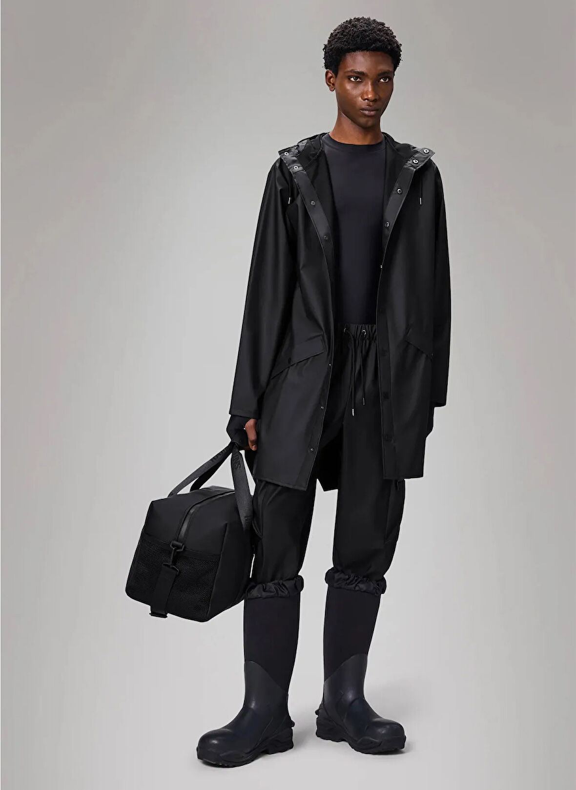 Rains Siyah Erkek Yağmurluk Long Jacket W3