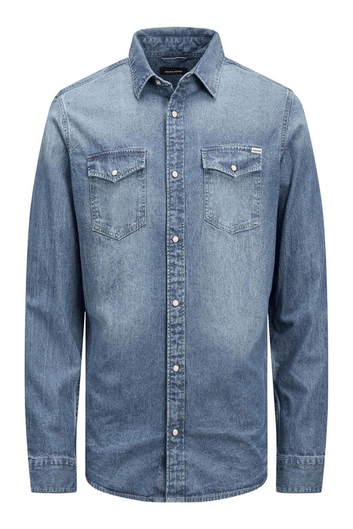 Jack & Jones Normal Kareli Mavi Erkek Gömlek JJESHERIDAN SHIRT L/S NOOS