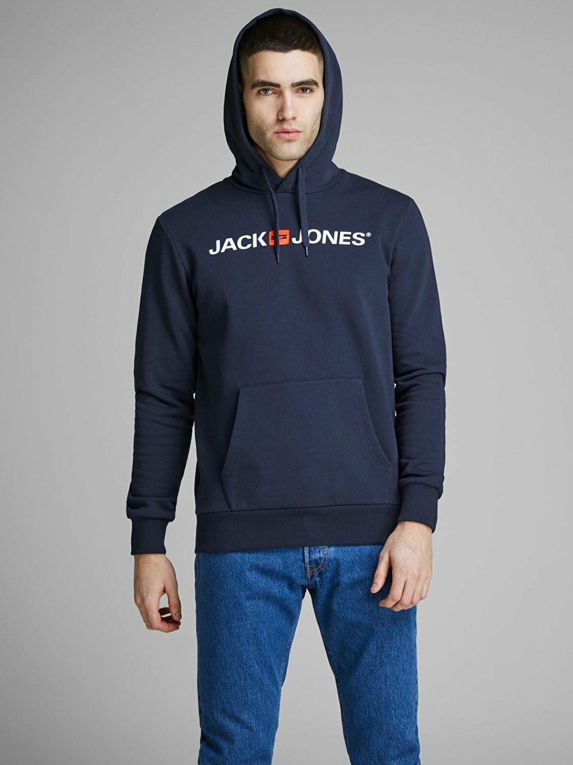 Jack & Jones 12137054_Jjecorp Old Logo Sweat Hoo Kapüşonlu Uzun Kollu Regular Fit Baskılı Lacivert 