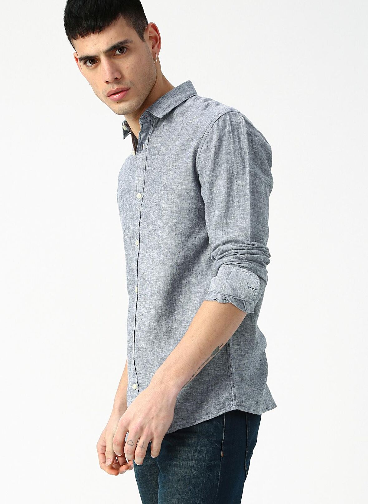 Only & Sons Koyu Lacivert Erkek Gömlek 22012321 onsCAIDEN LS SOLID LINEN S