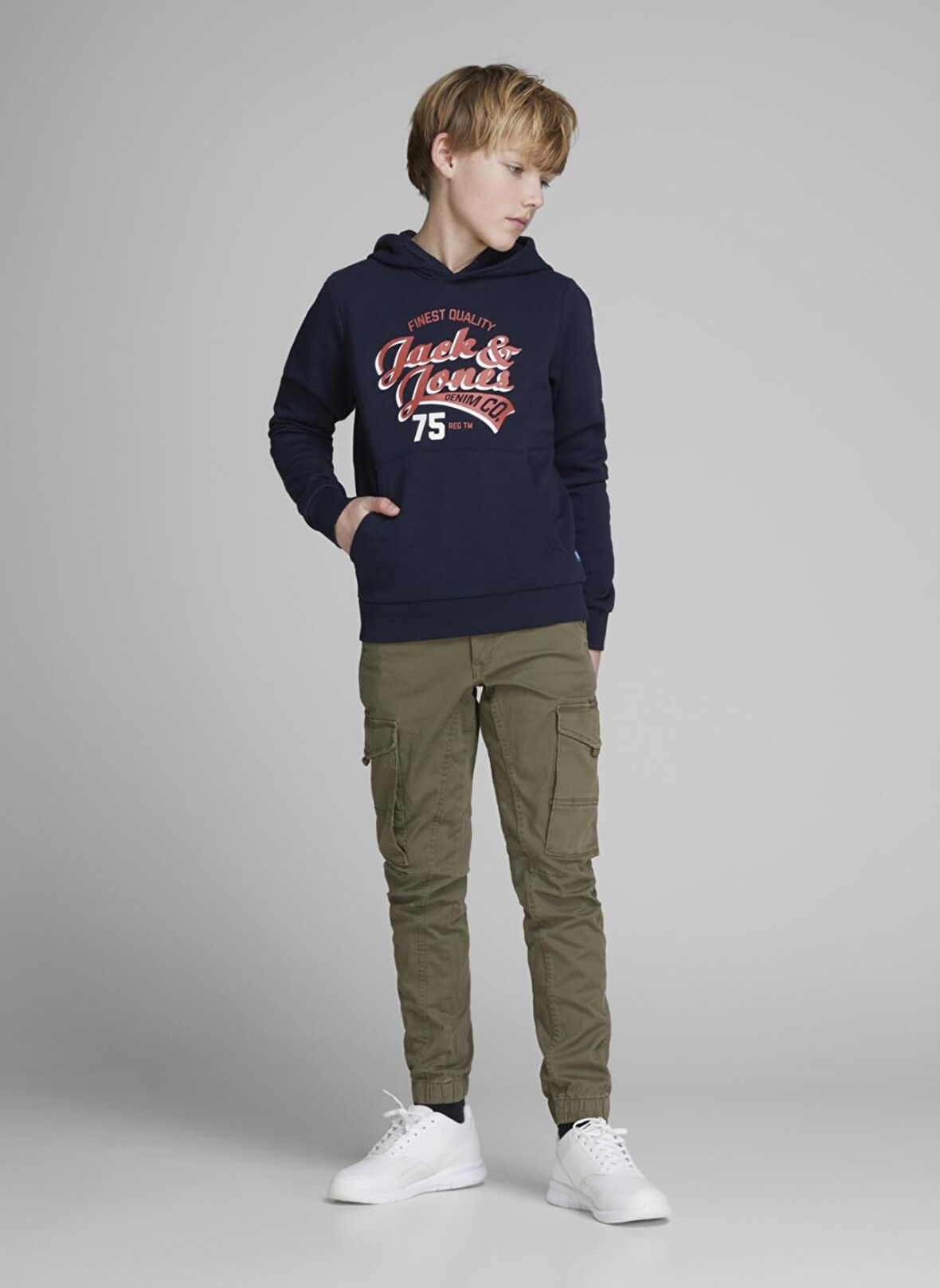 Jack & Jones Yeşil Erkek Çocuk Düz Kargo Pantolon JPSTPAUL JJFLAKE 542 OLIVE NOOS JNR