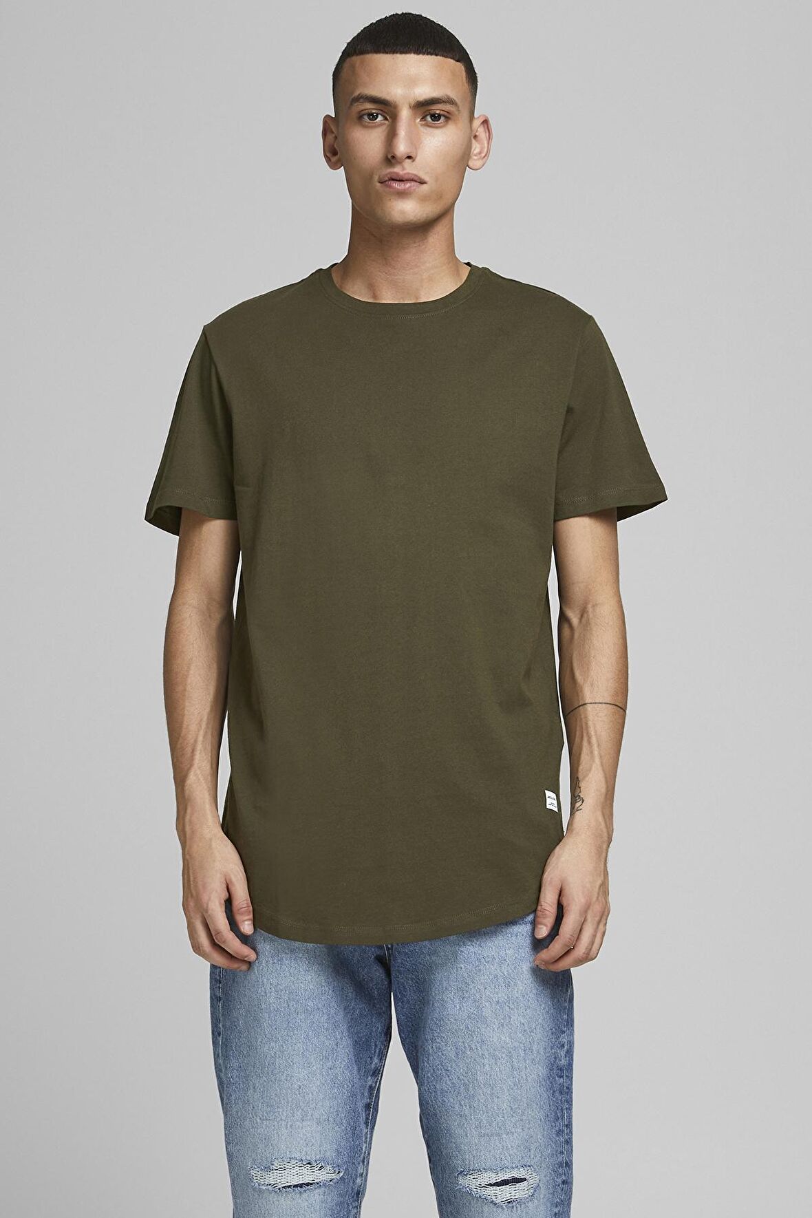Jack & Jones 12113648_Jjenoa Tee Ss Crew Neck Bisiklet Yaka Regular Fit Baskılı Haki Erkek T-Shirt