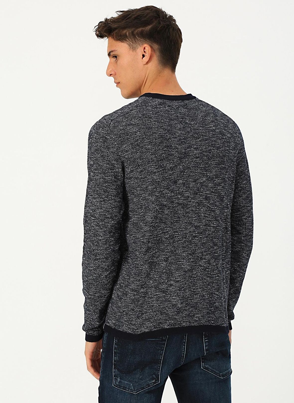 Jack & Jones 12155742 Ash Knit O Yaka Erkek Koyu Gri Kazak