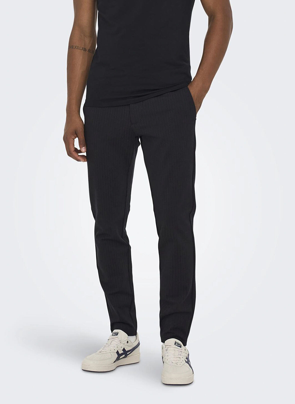 Only & Sons Normal Bel Dar Siyah Erkek Chino Pantolon ONSMARK PANT STRIPE GW 3727 NOOS