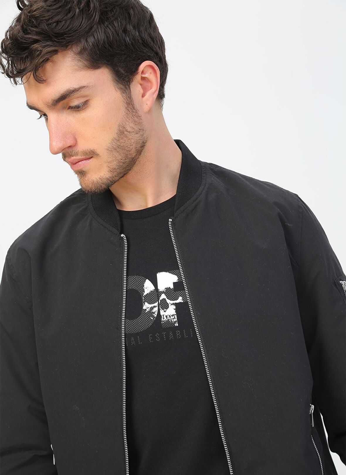 Jack & Jones 12165203_Jjerush  Noos Bomber Normal Kalıp Düz Siyah Erkek Mont