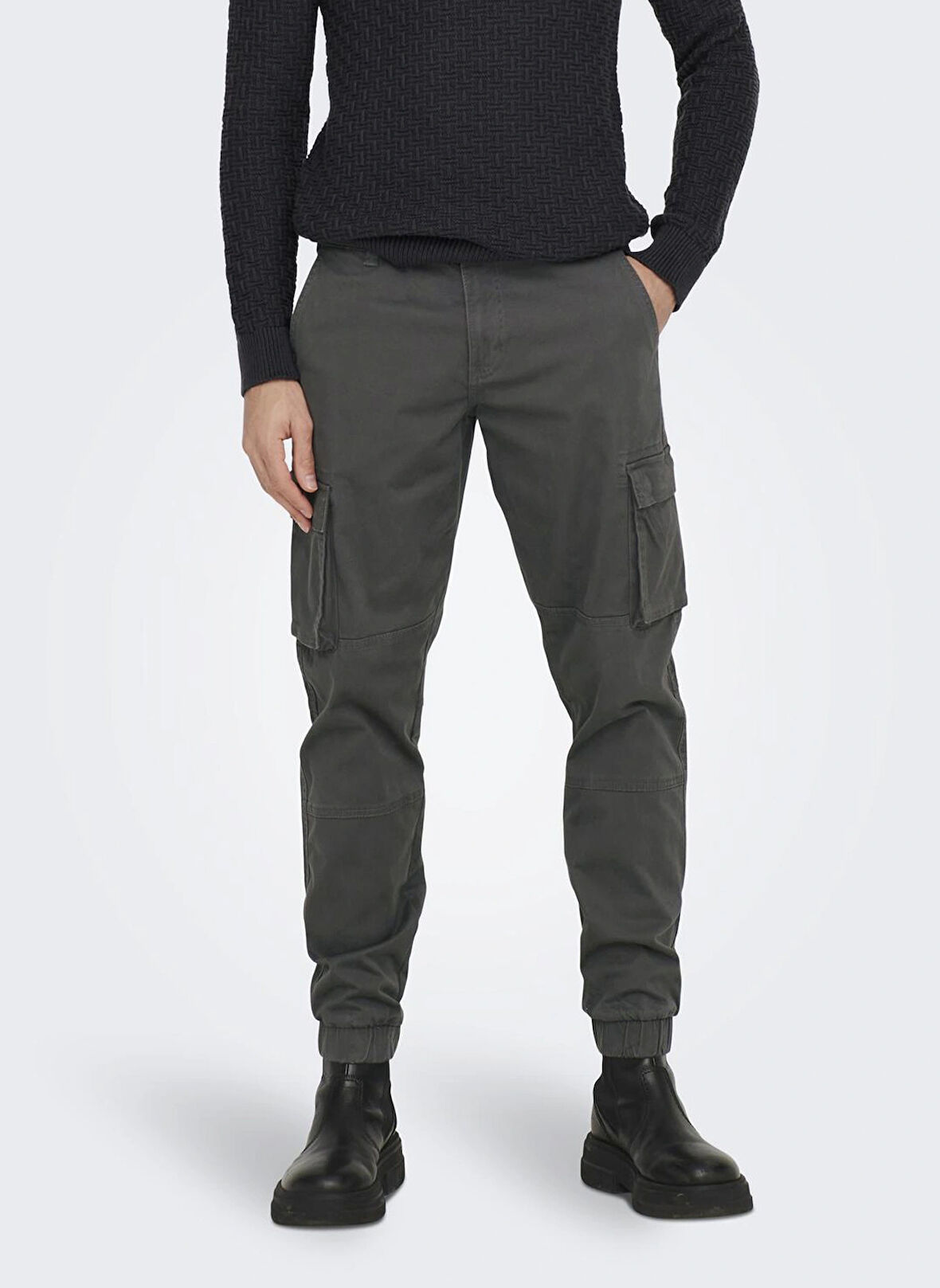 Only & Sons Lastikli Paça Antrasit Erkek Kargo Pantolon ONSCAM STAGE CARGO CUFF LIFE 6687 N