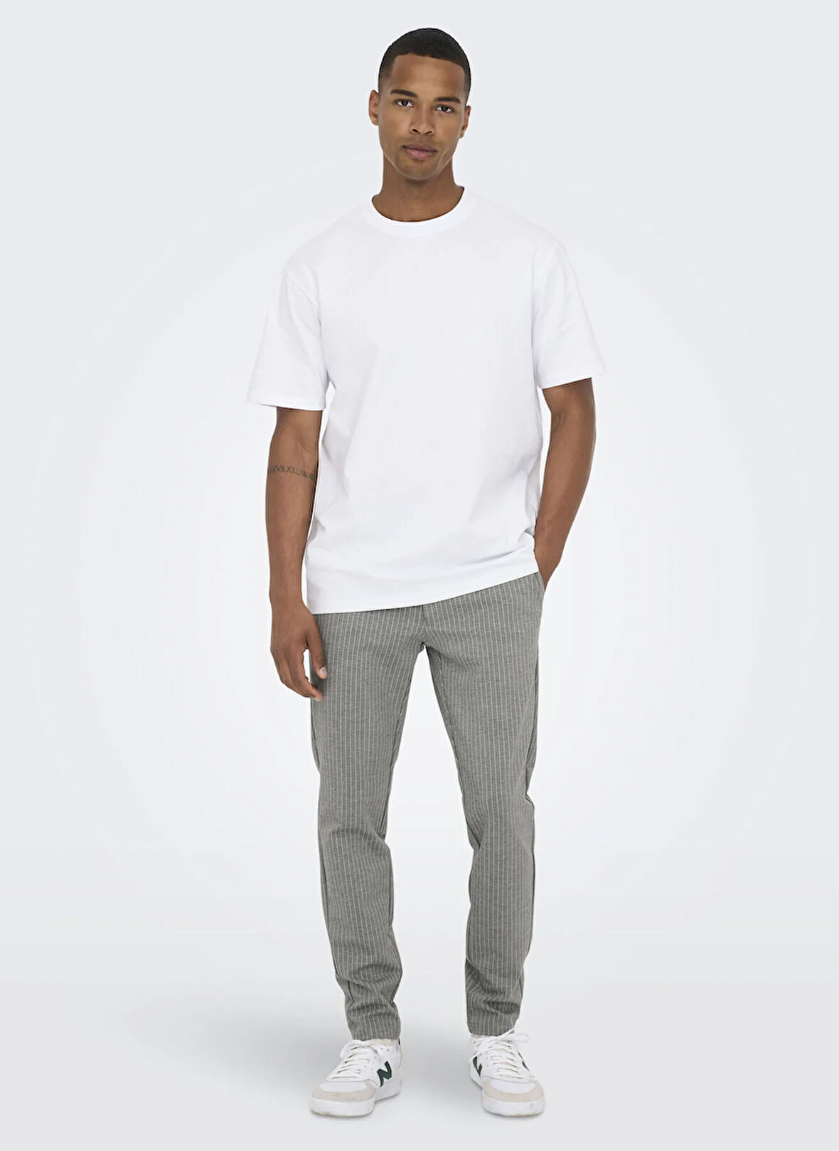 Only & Sons Normal Bel Dar Paça Açık Gri Erkek Pantolon ONSMARK PANT STRIPE GW 3727 NOOS