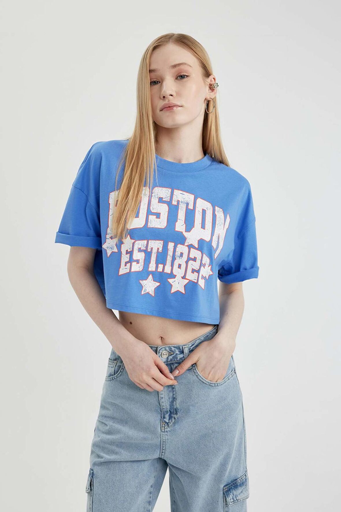 DeFacto Coool Oversize Fit Bisiklet Yaka Baskılı Kısa Kollu Tişört B7115AX24SMBE419