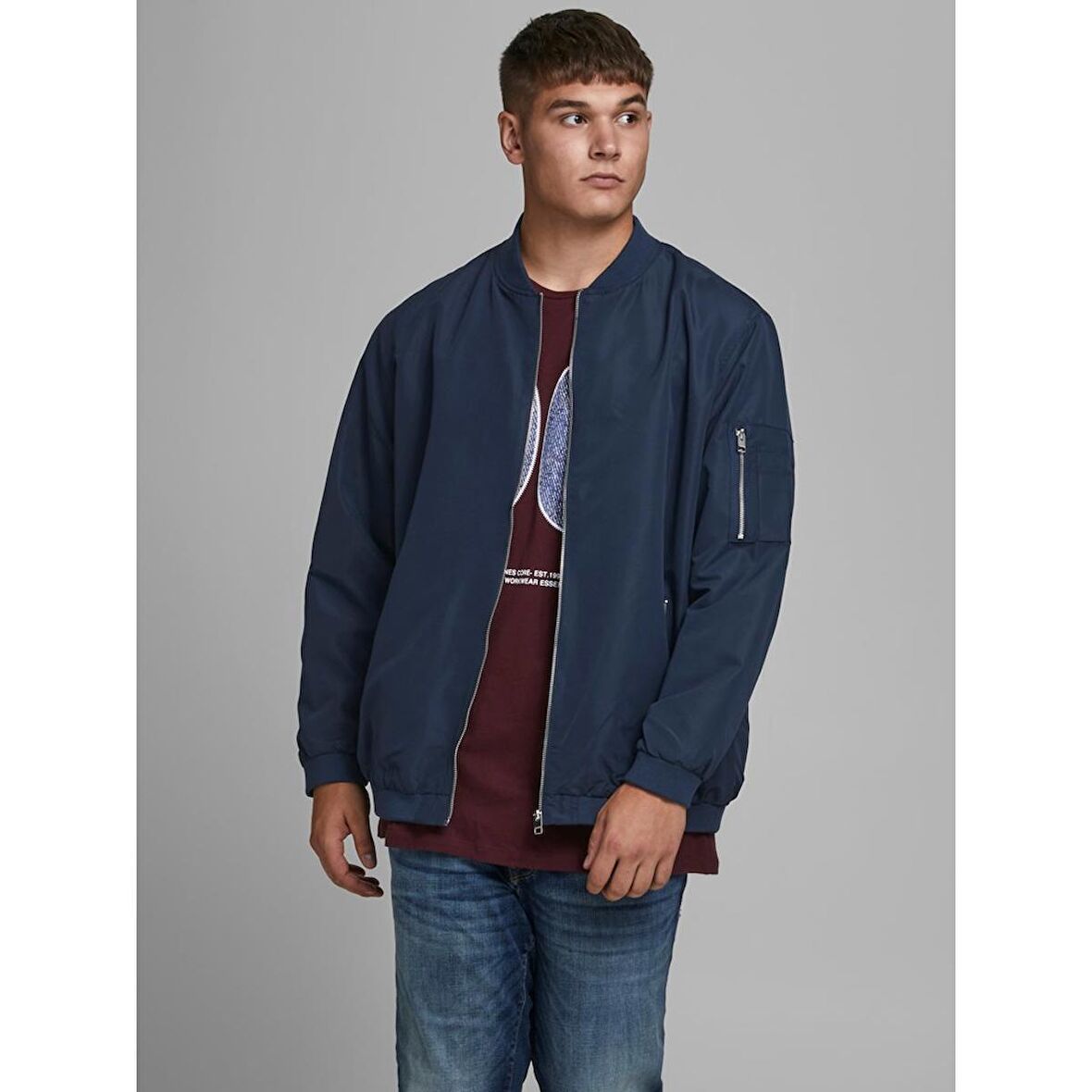 Jack&Jones Büyük Beden Lacivert Erkek Bomber Ceket 12173990