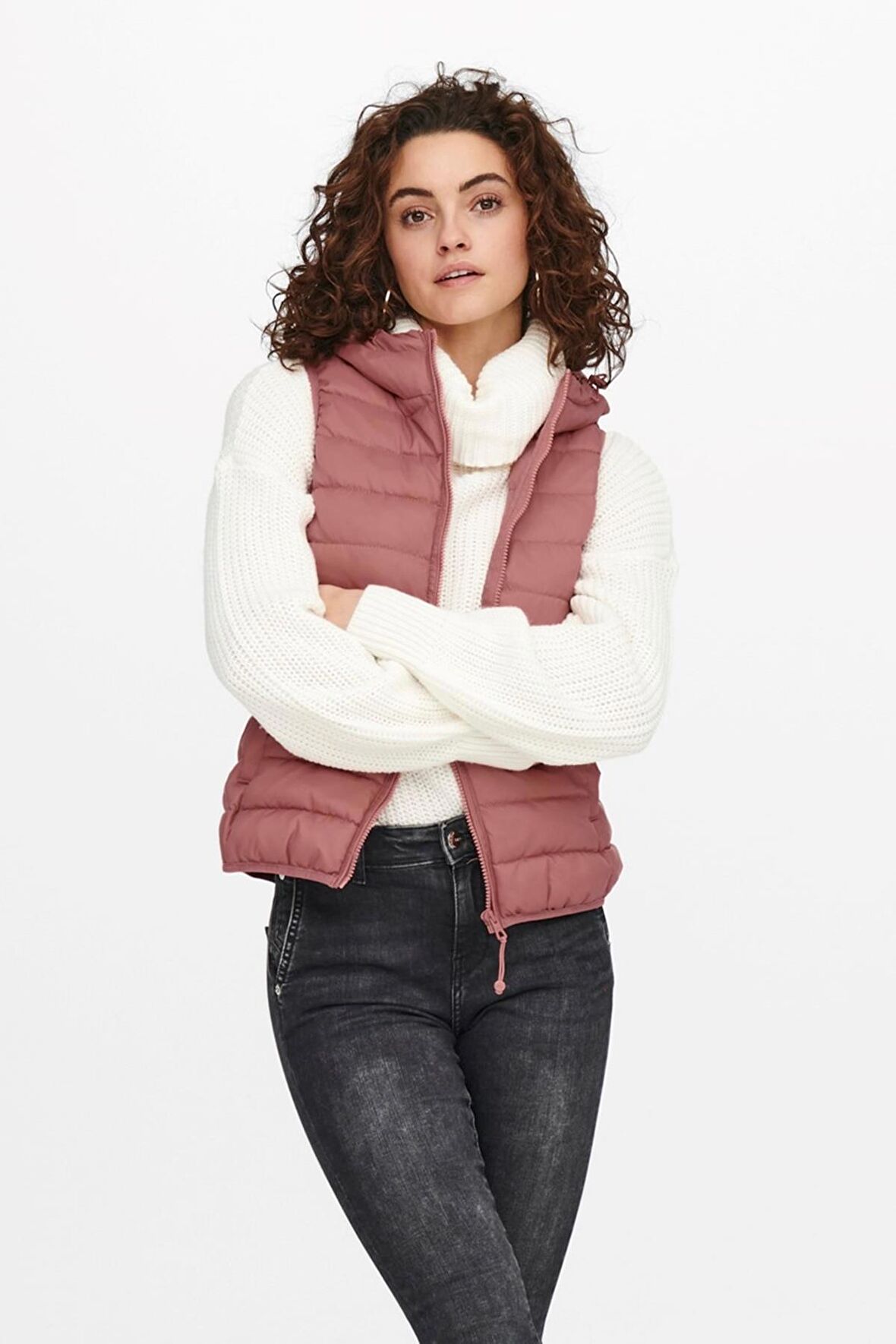 ONLY ONLNEWTAHOE HOOD WAISTCOAT OTW NOOS 15205760 GÜL RENGİ