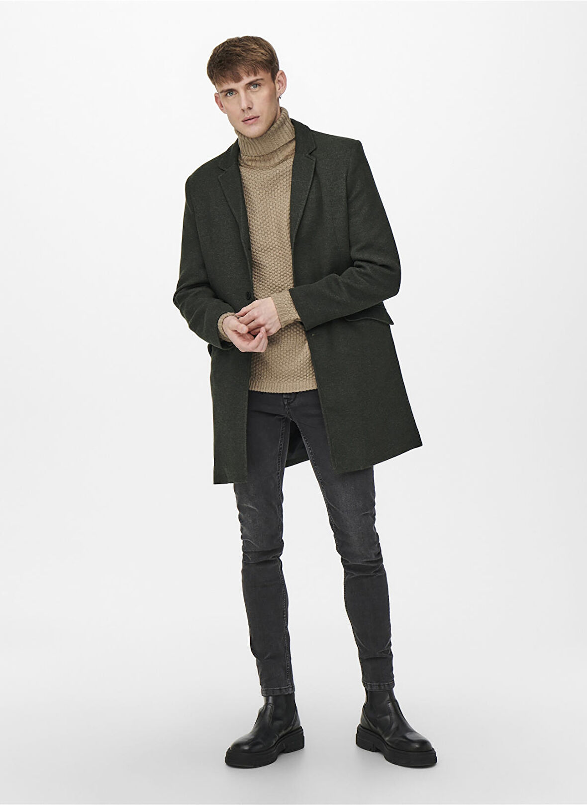 Only & Sons Haki Erkek Kaban ONSALEX 12 ROLL NECK KNIT
