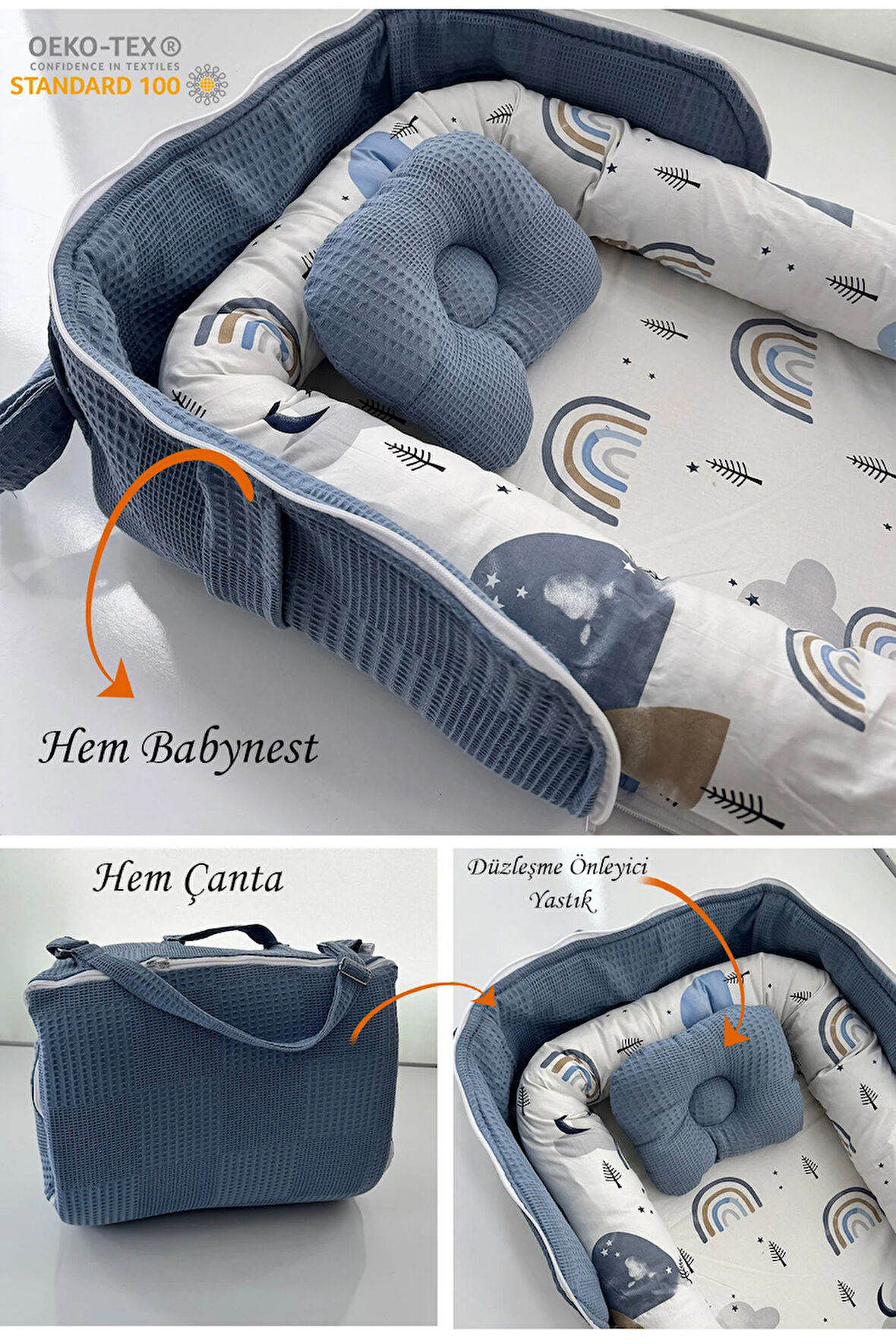 Çantalı Babynest Taşınabilir Anne Yanı İndigo Pike Babynest