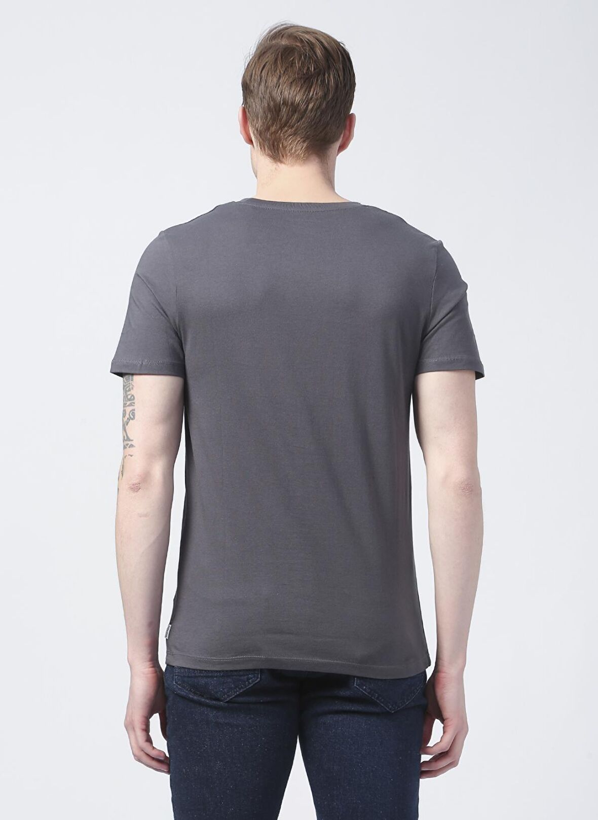 Jack & Jones 12156101_Jjeorganic Basic Tee Ss O Yaka  Slim Fit Düz Gri Erkek T-Shirt