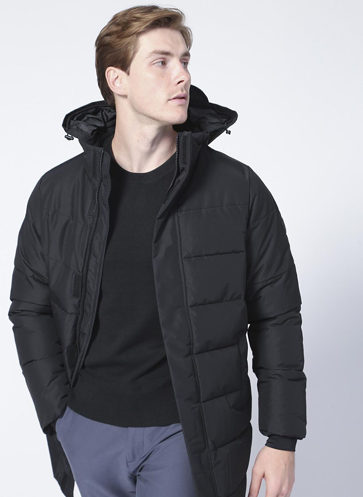 Only & Sons 22020156_Onscarl Long Quilted Coat Kapüşonlu Normal Kalıp Düz Siyah Erkek Mont