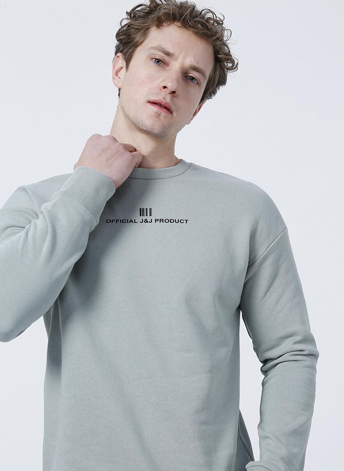 Jack & Jones 12204866_Jcoray Sweat CrewNeck O Yaka Relaxed Baskılı Açık Gri Erkek Sweatshirt