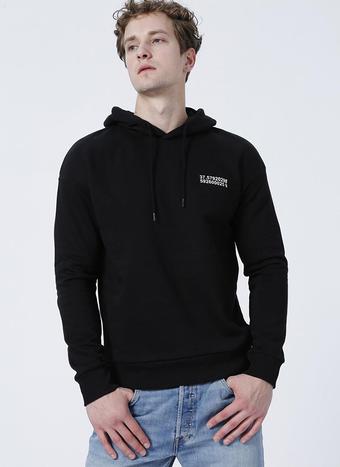 Jack & Jones 12204873_Jcoray Sweat HoodKapüşonlu Relaxed Baskılı Siyah Erkek Sweatshirt