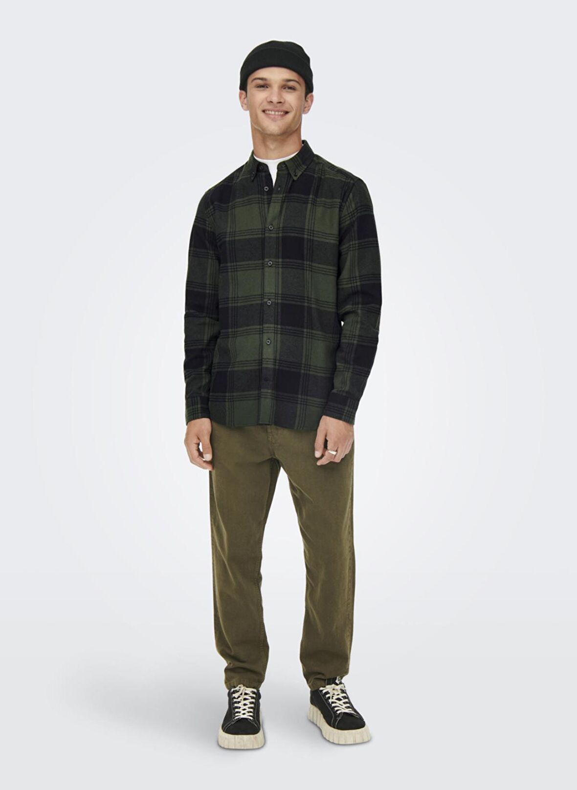 Only & Sons Düz Koyu Gri Erkek Gömlek 22022446_ONSSOLL LS CHECK SHIRT