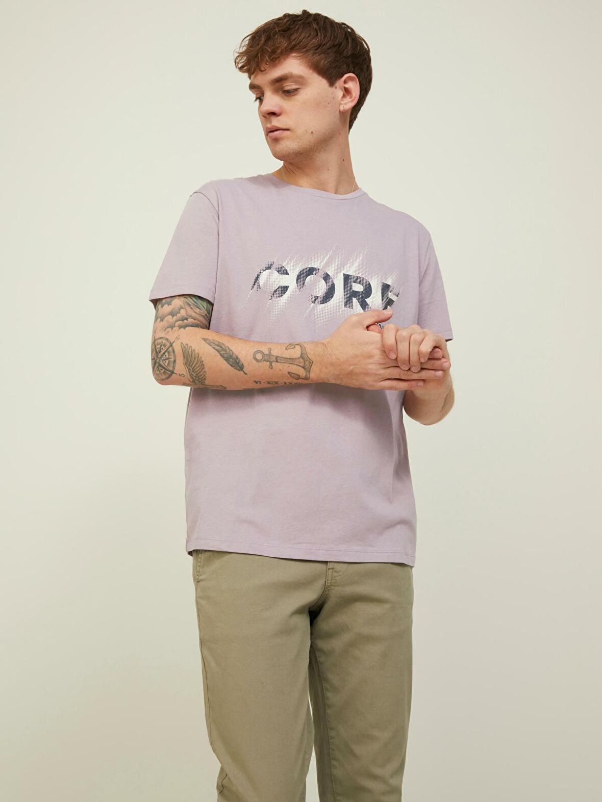 Jack & Jones O Yaka Baskılı Açık Mor Erkek T-Shirt 12209209_JCOBOOSTER TEE