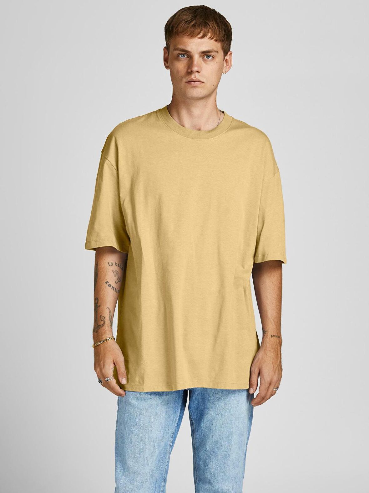 Jack & Jones Bisiklet Yaka Baskılı Sarı Erkek T-Shirt 12185628_JORBRINK TEE SS CREW NECK