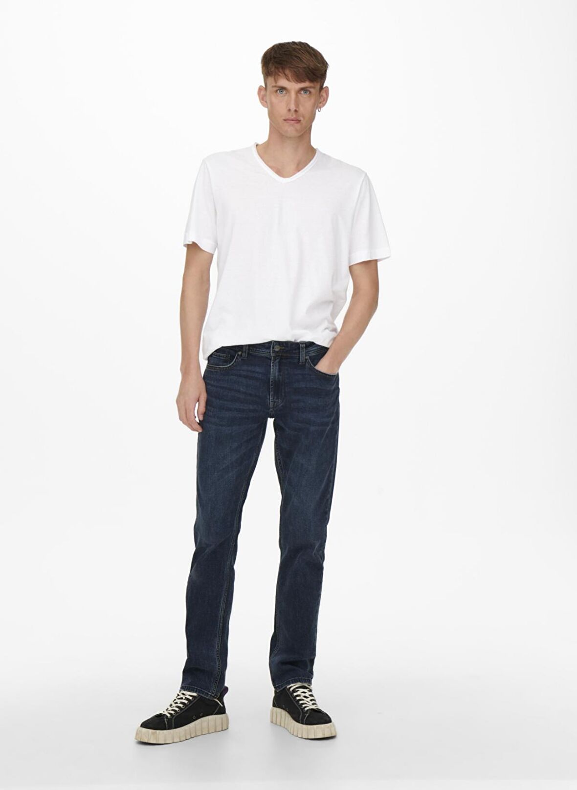 Only & Sons  Yüksek Bel Normal Kalıp Düz Mavi Erkek Denim Pantolon  -  22021887_Onsweft Reg D Blue