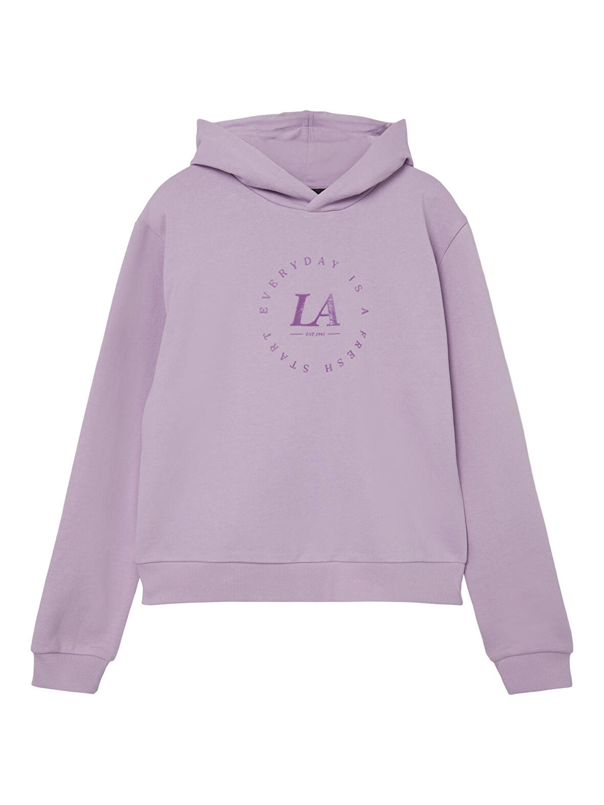 Lmtd Pembe Kız Çocuk Kapüşonlu Uzun Kollu Baskılı Sweatshirt NLFNITIES LS SHORT SWEAT W HOOD