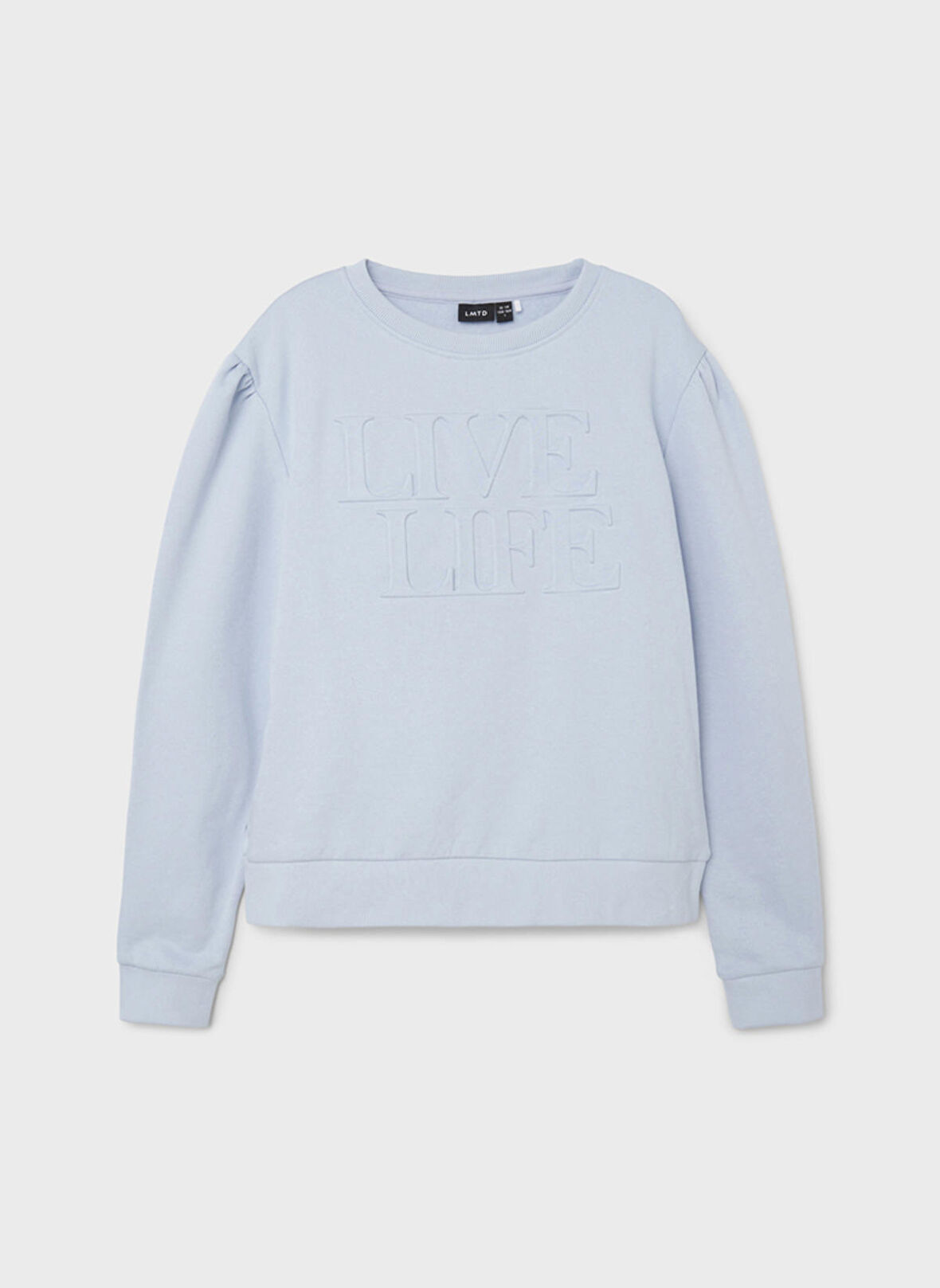 Lmtd Açık Mavi Kız Çocuk O Yaka Uzun Kollu Düz Sweatshirt NLFLIVE LS SHORT SWEAT