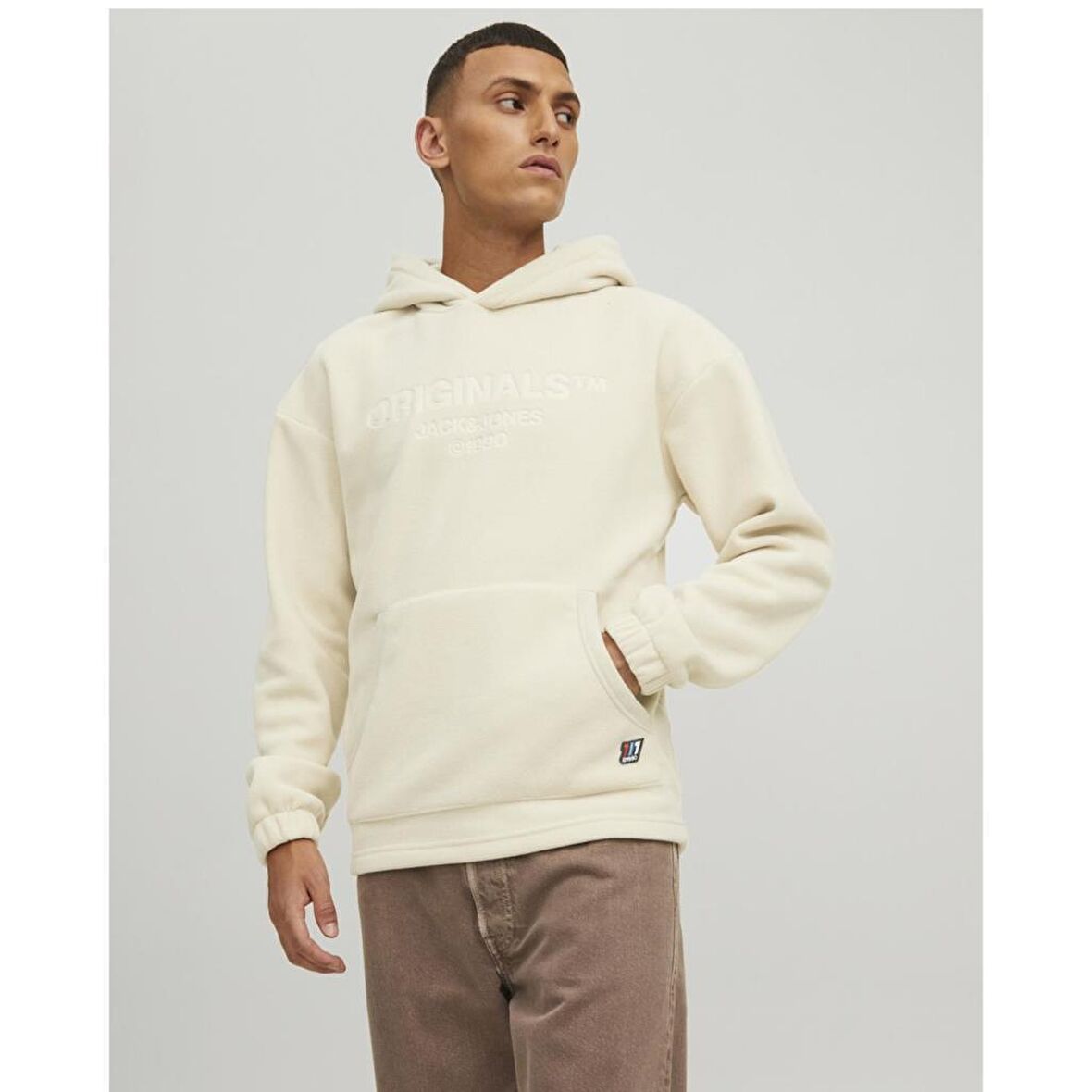 Jack & Jones Kapüşon Yaka Bej Erkek Sweatshırt 12216573_JORSLOPE FLEECE SWEAT HOOD