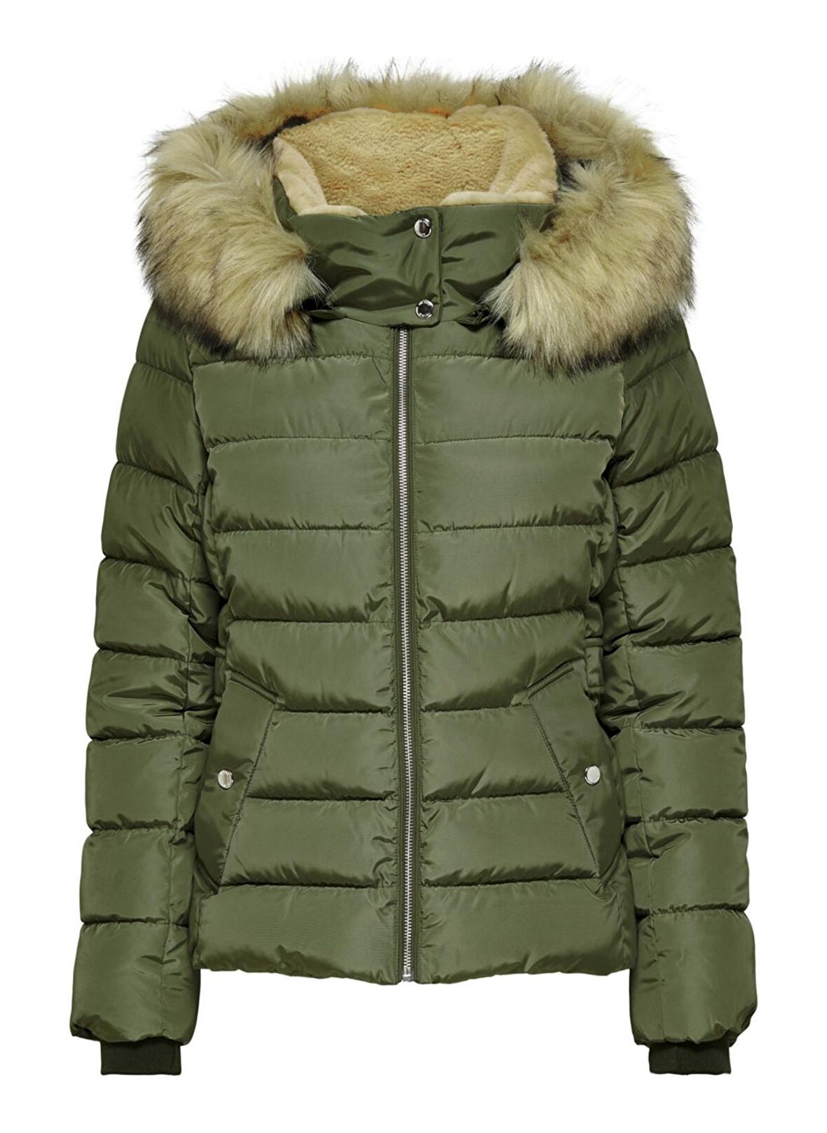 Only Kürk Detaylı Haki Kadın Kısa Şişme Mont 15204607