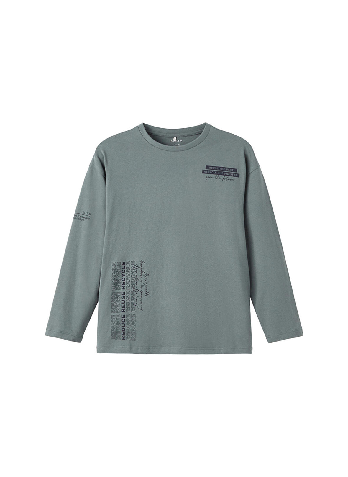 Name İt Koyu Yeşil Erkek Çocuk O Yaka Uzun Kollu Düz T-Shirt NKMOMENSI LS TOP