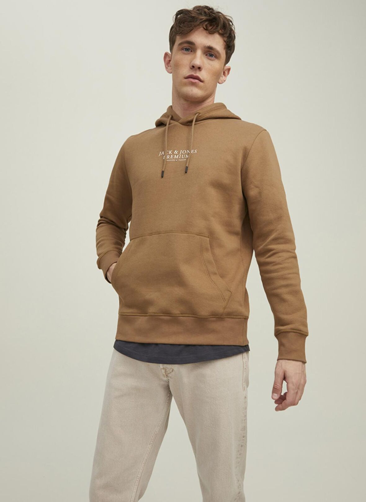Jack & Jones Kapüşonlu Regular Fit Kahve Erkek Şardonlu Sweatshirt 12216335_JPRBLUARCHIE SWEAT HOOD NO