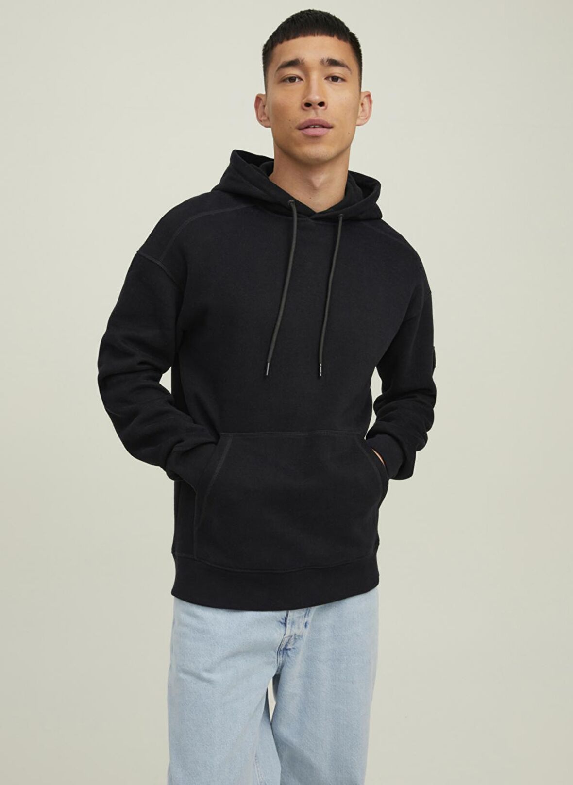 Jack & Jones Kapüşonlu Regular Fit Siyah Erkek Şardonlu Sweatshirt 12216342_JCOCLASSIC WAFFLE SWEAT HO
