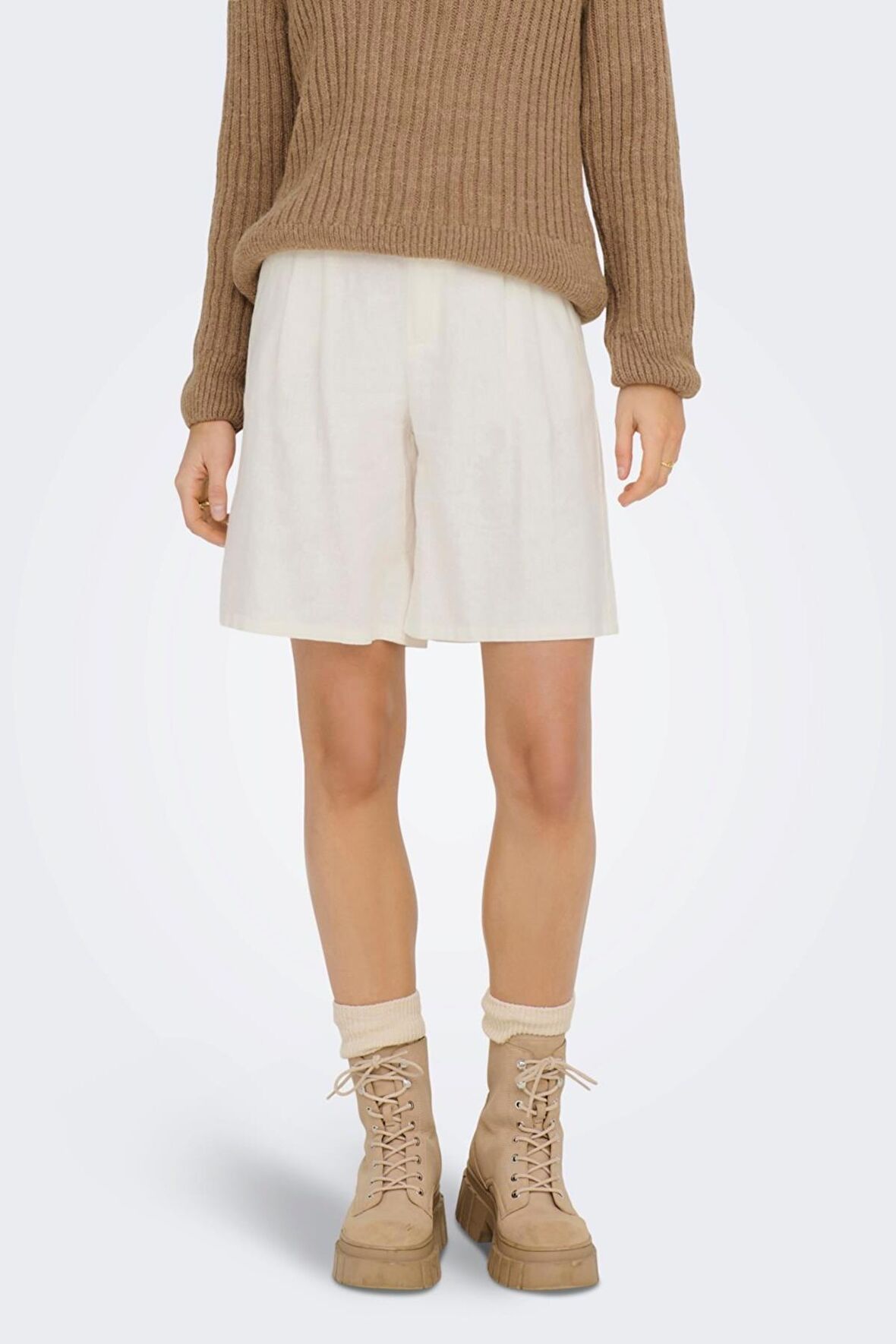 ONLY ONLCARO HW WIDE LINEN BL SHORTS CC TLR ekru