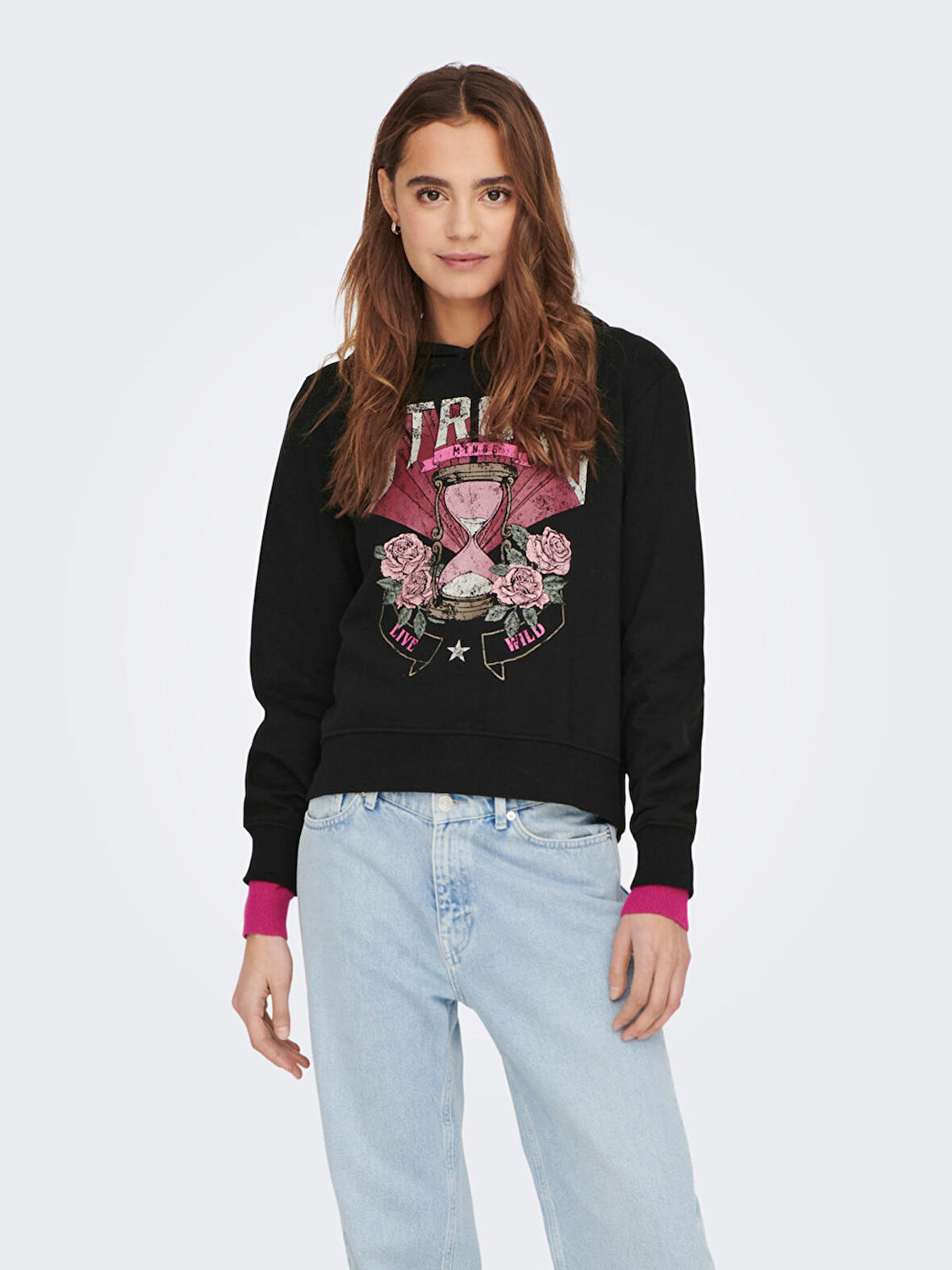 Only Kapüşonlu Siyah Kadın Sweatshirt 15273880