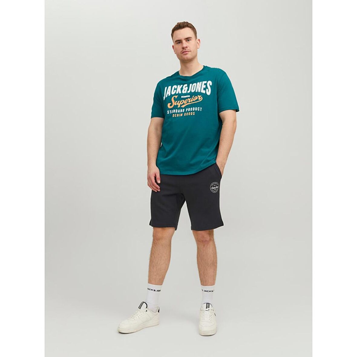 Jack&Jones Büyük Beden Siyah Erkek Penye Şort 12229945